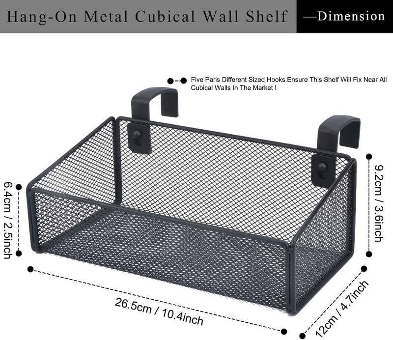 JDYOOMI Hanging Floating Shelves - Metal Mesh Cubicle Storage Organizer with 5 Plastic Hangers (Black) - Image 3